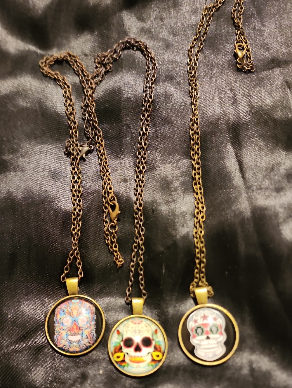 Lot Of 3 Skull Cabochon Necklaces